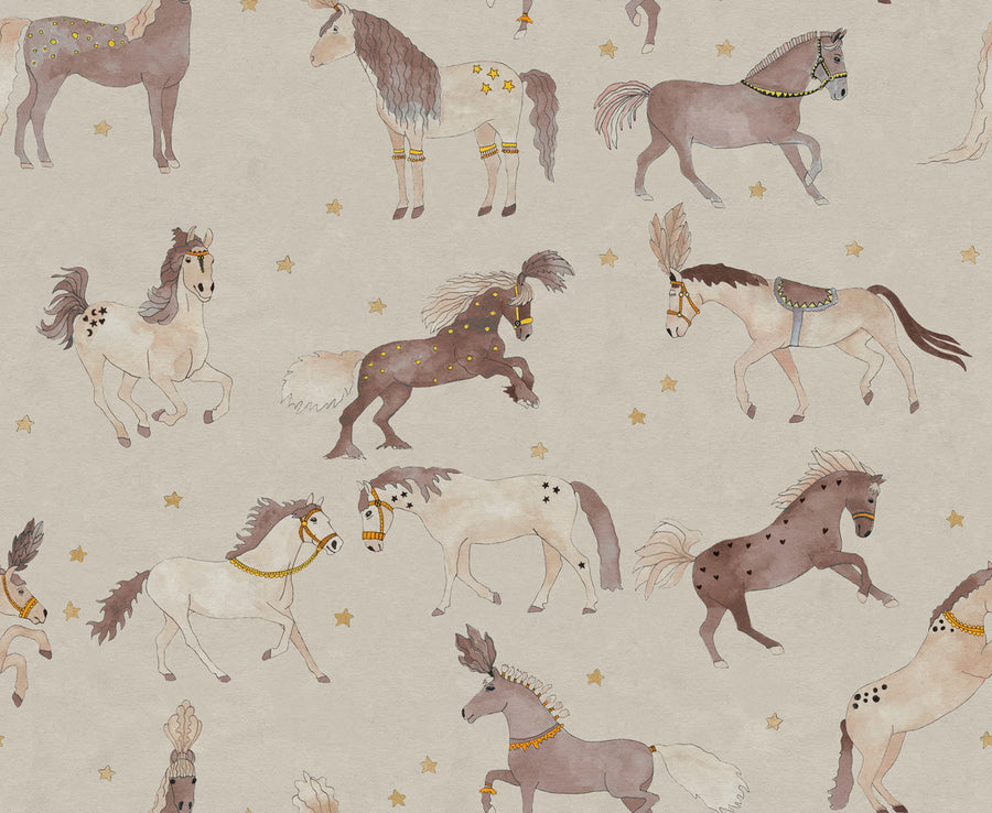 Circus Horses, Beige Mural Wallpaper