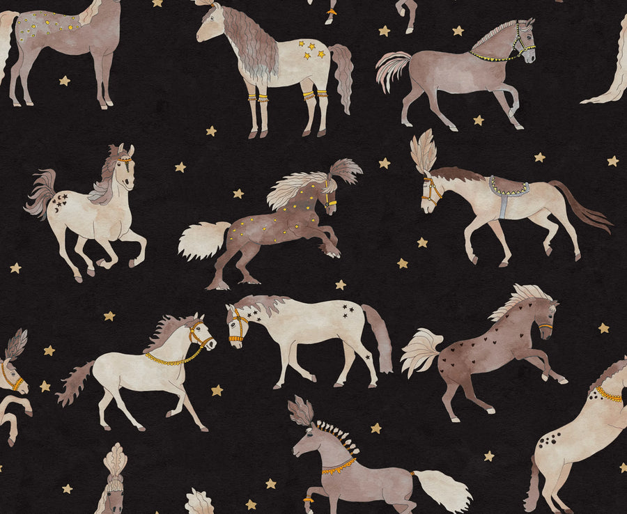 Circus Horses, Black Mural Wallpaper