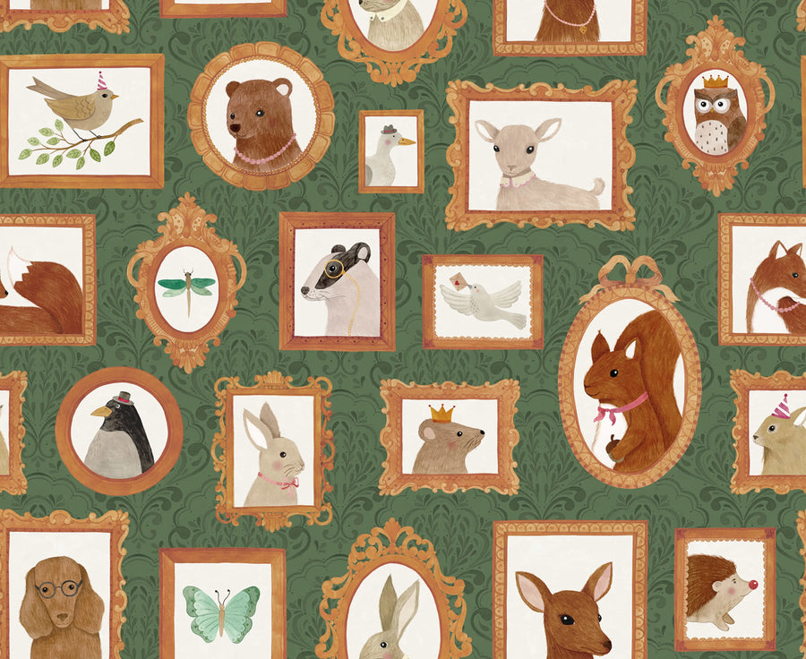 Pet Frames, Dark Green Mural Wallpaper