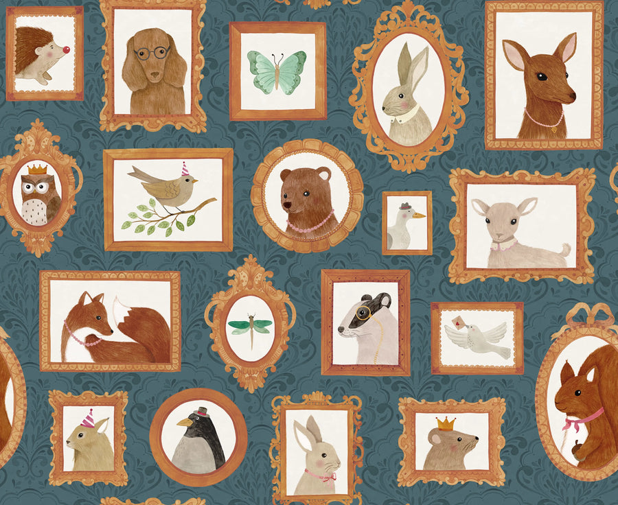Pet Frames, Dark Blue Mural Wallpaper