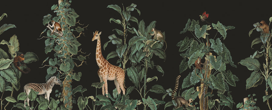 Wildlife Stroll, Black Mural Wallpaper