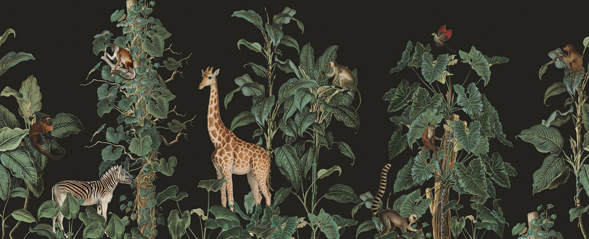 Wildlife Stroll, Black Mural Wallpaper - pure wallpaper artwork