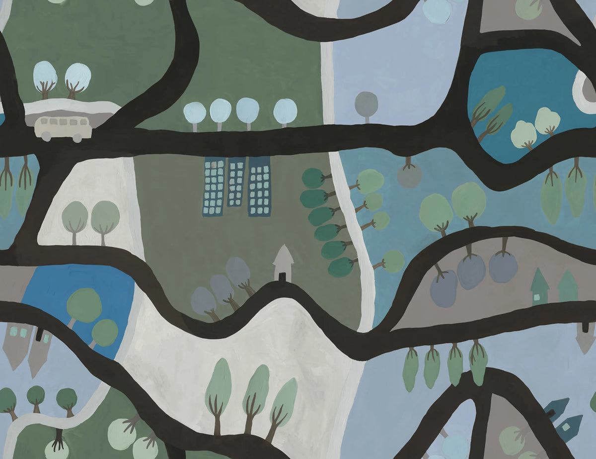 Road Trip, Blue & Green Mural Wallpaper - pure wallpaper artwork