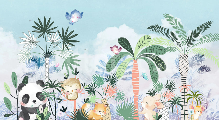 Jungle Fun, Pastel Mural Wallpaper