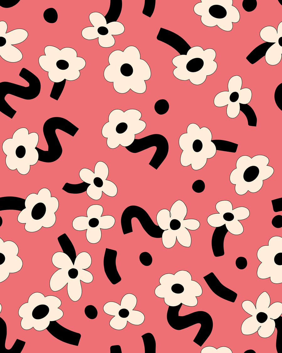 Dancing Flower, Red Mural Wallpaper