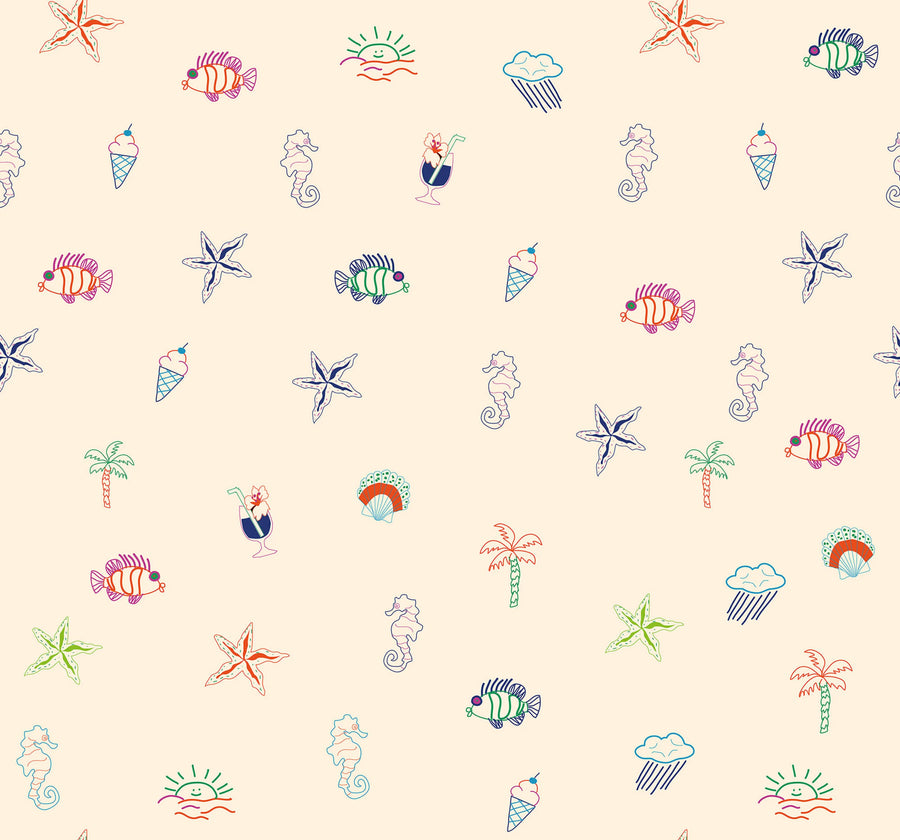 Summer Lo-Fi, Beige Mural Wallpaper