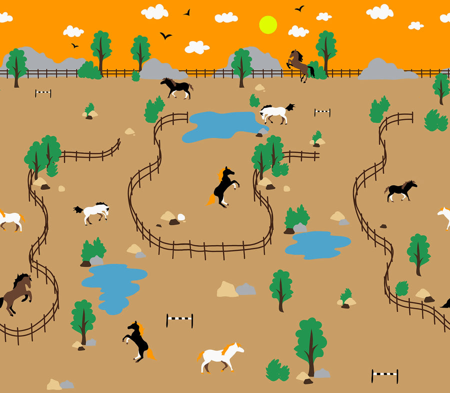 Happy Farm, Brown Mural Wallpaper