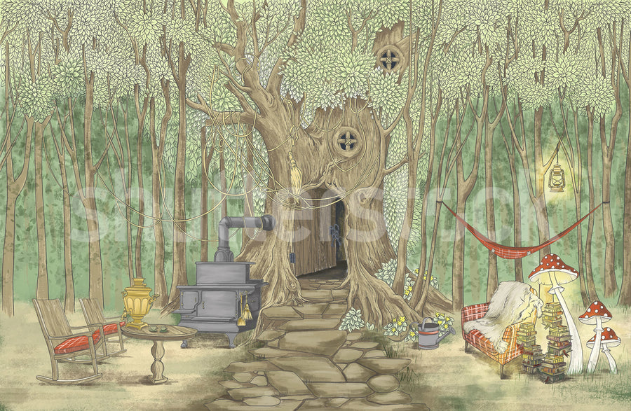 Fairy Tale, Forest Green Mural Wallpaper