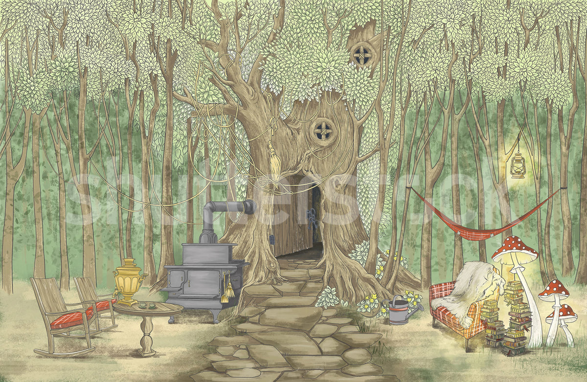 Fairy Tale, Forest Green Mural Wallpaper - pure wallpaper artwork