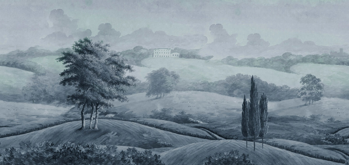 Hilltop House, Blue Mural Wallpaper - pure wallpaper artwork