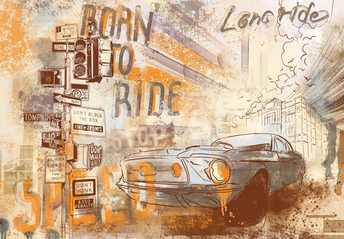 Street Race, Vintage Mural Wallpaper - pure wallpaper artwork