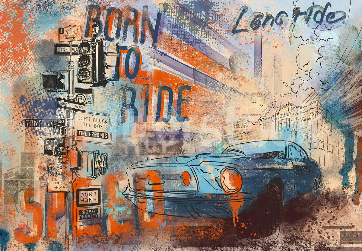 Street Race, Blue Mural Wallpaper - pure wallpaper artwork