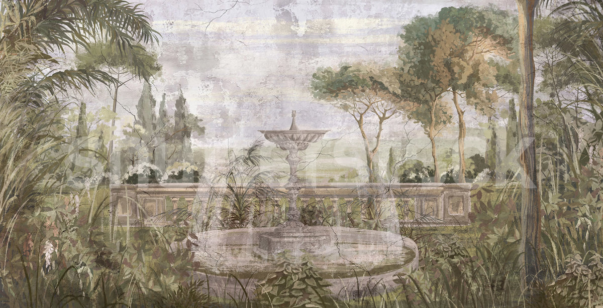 Fountain Garden, Green Mural Wallpaper - pure wallpaper artwork