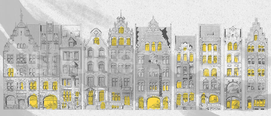 House Facades, Gray Mural Wallpaper