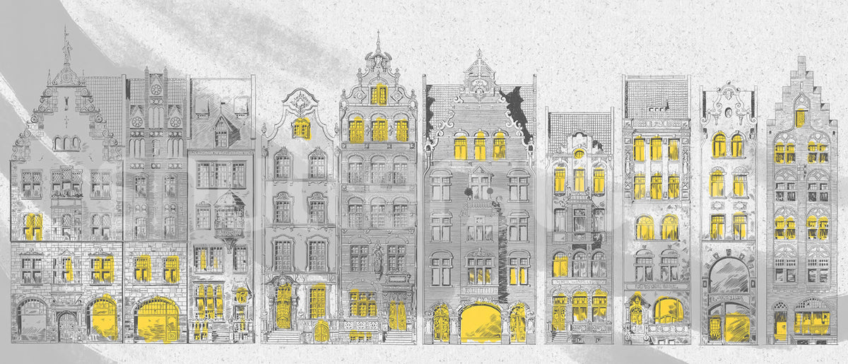 House Facades, Gray Mural Wallpaper - pure wallpaper artwork