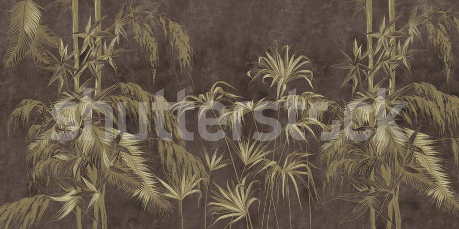 Golden Jungle, Dark Mural Wallpaper