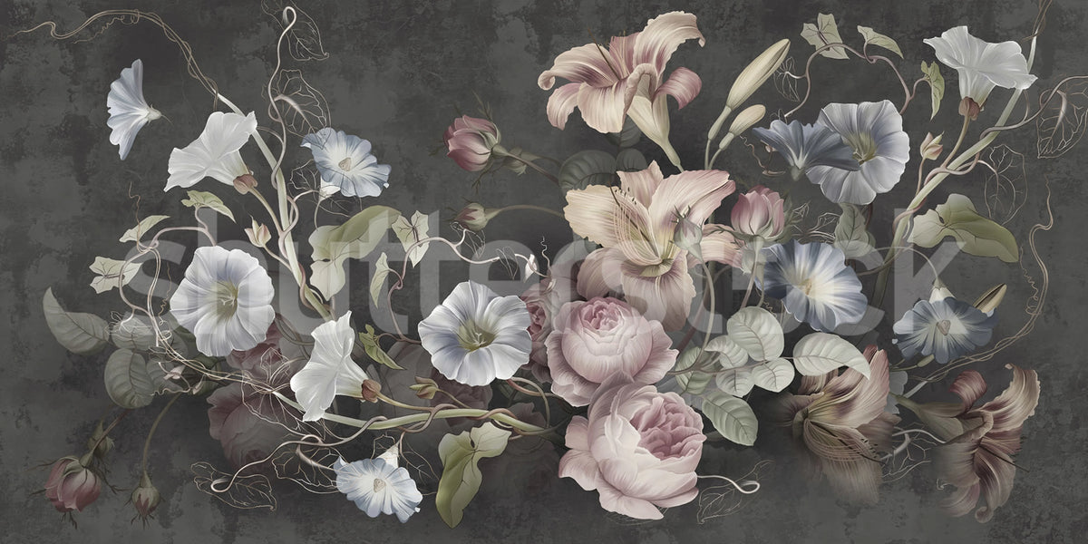 Soft Bouquet, Dark Mural Wallpaper - pure wallpaper artwork