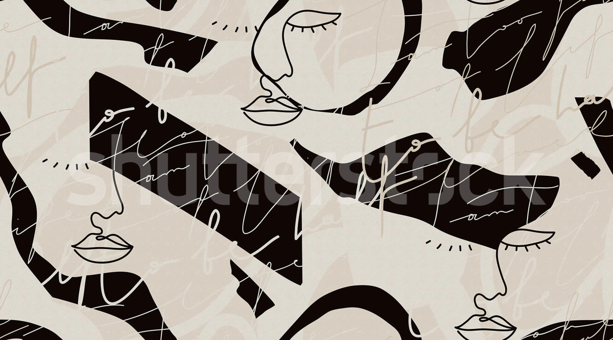 Lined Faces, Beige Mural Wallpaper - pure wallpaper artwork