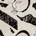 Lined Faces, Beige Mural Wallpaper - pure wallpaper artwork