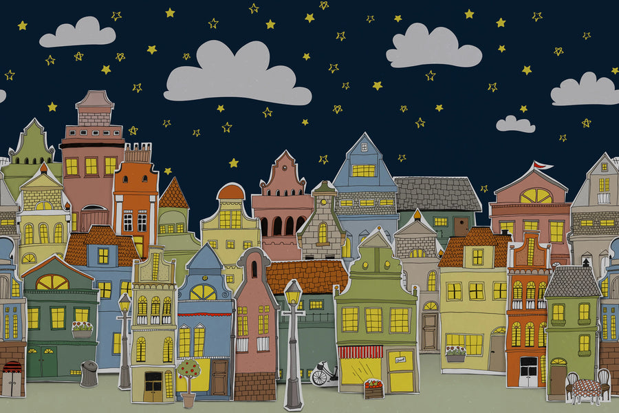 London Houses, Night Mural Wallpaper