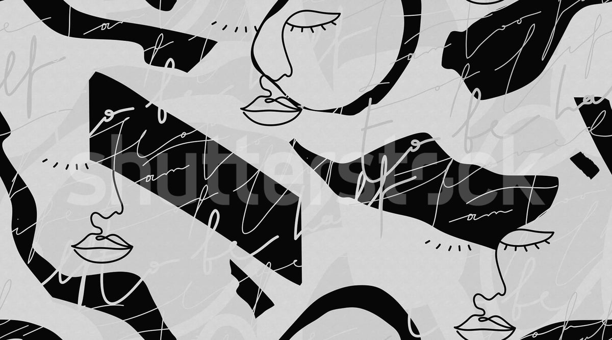 Lined Faces, Graphite Mural Wallpaper - pure wallpaper artwork
