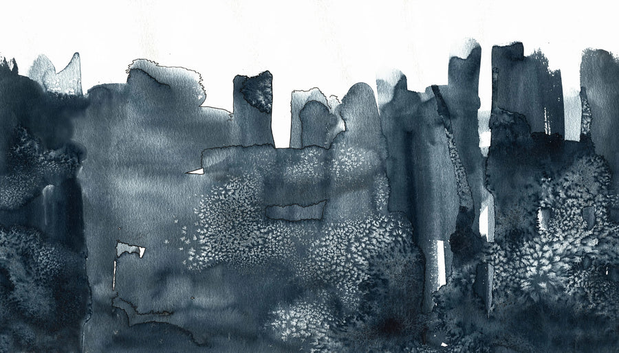 Watercolor City, Blue Mural Wallpaper