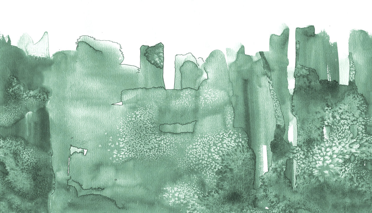 Watercolor City, Green Mural Wallpaper - pure wallpaper artwork