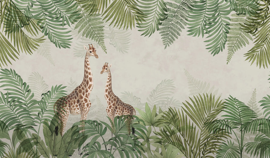 Palm Jungle, Giraffe Mural Wallpaper