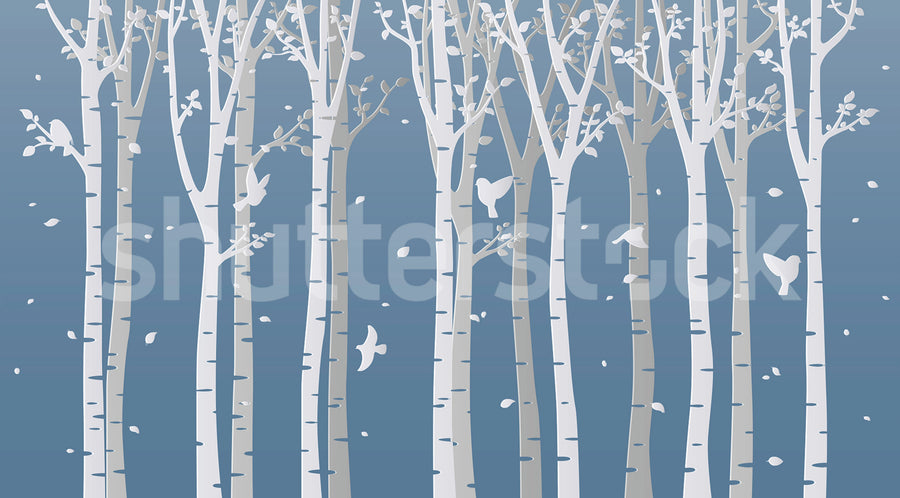 Forest Birds, Blue Mural Wallpaper