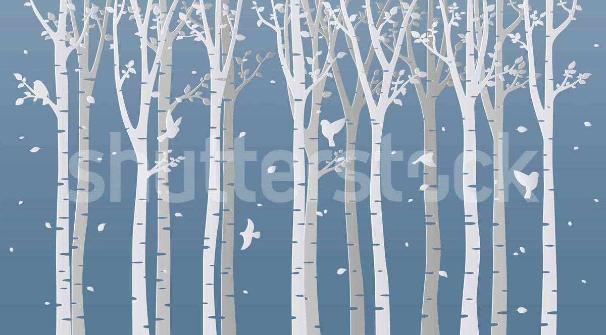 Forest Birds, Blue Mural Wallpaper - pure wallpaper artwork