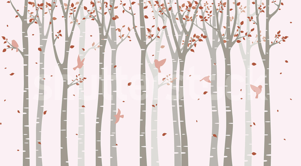 Forest Birds, Pink Mural Wallpaper - pure wallpaper artwork