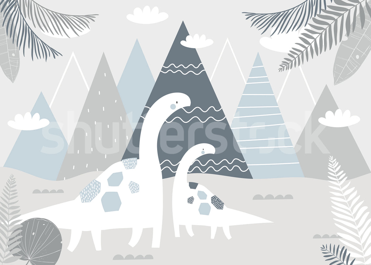Dinosaur Mountain, Baby Blue Mural Wallpaper - pure wallpaper artwork