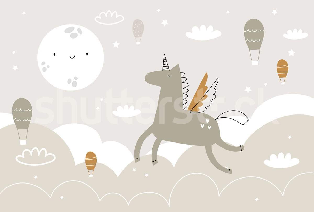 Flying Unicorn, Beige Mural Wallpaper - pure wallpaper artwork
