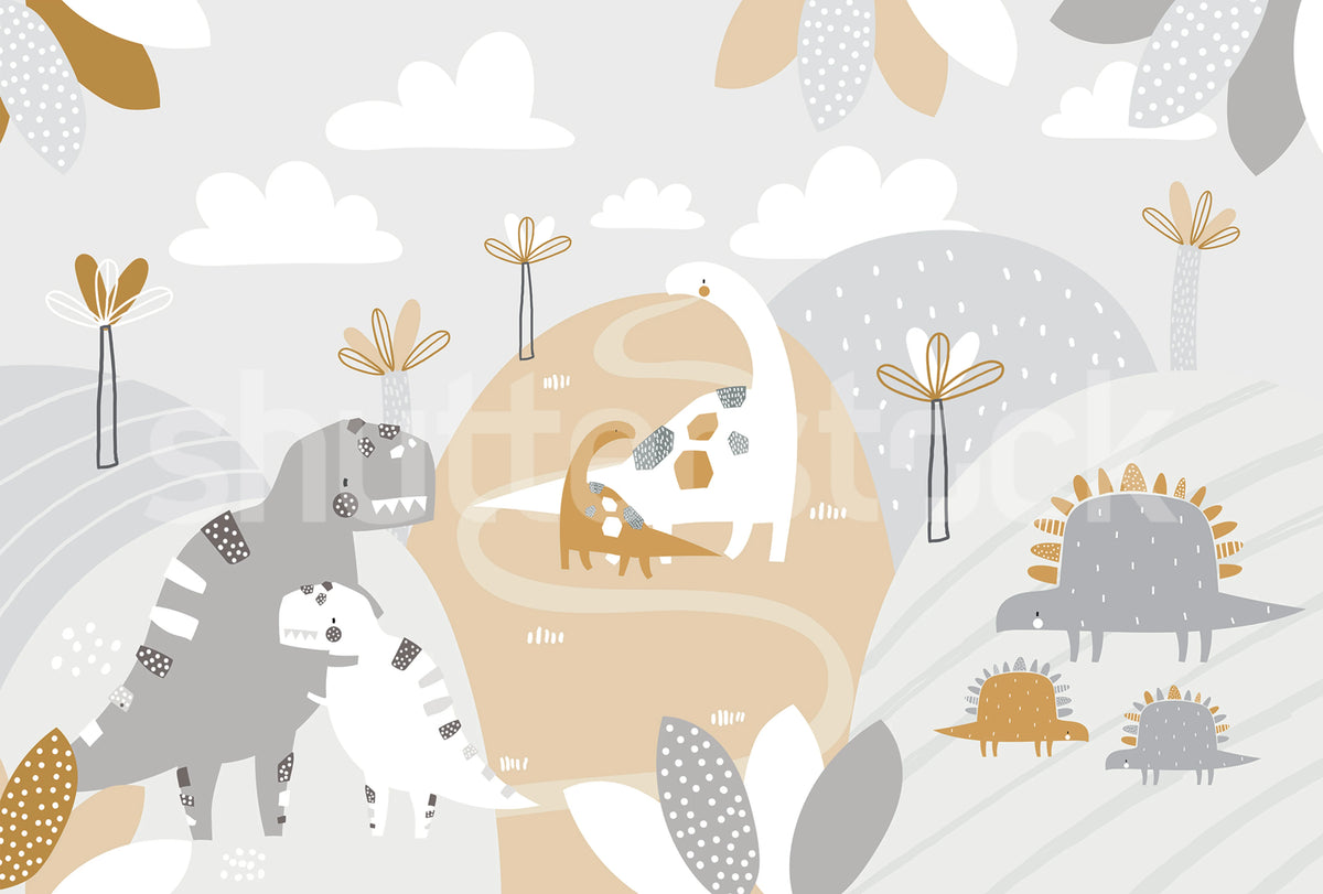 Dinosaur Land, Beige Mural Wallpaper - pure wallpaper artwork