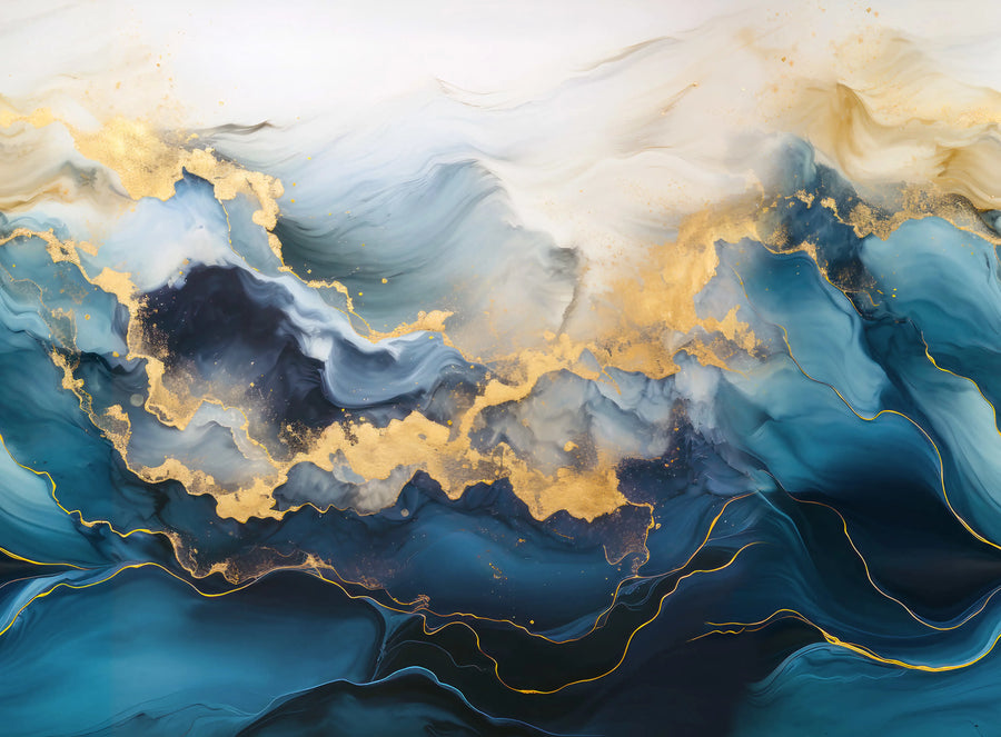 Gold Stream, Blue Mural Wallpaper