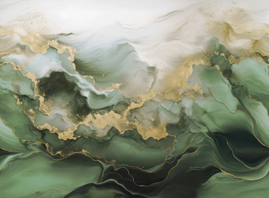 Gold Stream, Green Mural Wallpaper