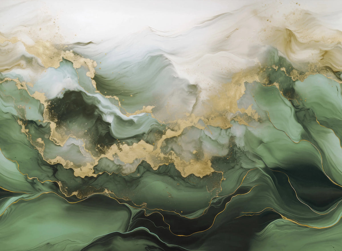 Gold Stream, Green Mural Wallpaper - pure wallpaper artwork
