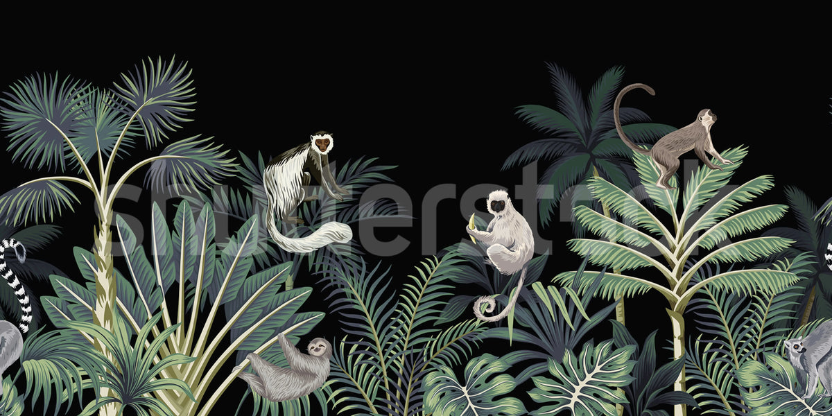 Jungle Monkeys, Black Mural Wallpaper - pure wallpaper artwork