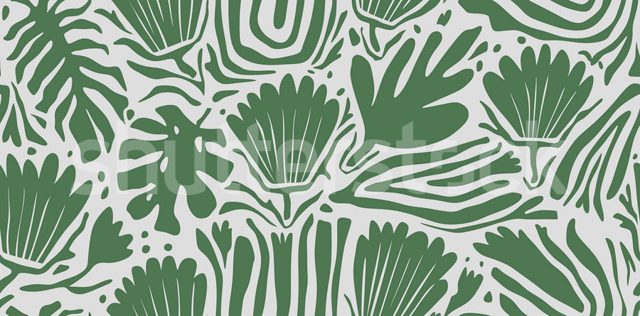 Abstract Blossoms, Green Mural Wallpaper