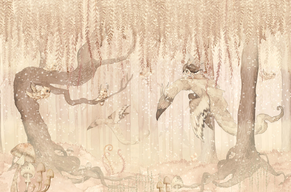 Dream Forest Girl, Sandy Pink Mural Wallpaper - pure wallpaper artwork