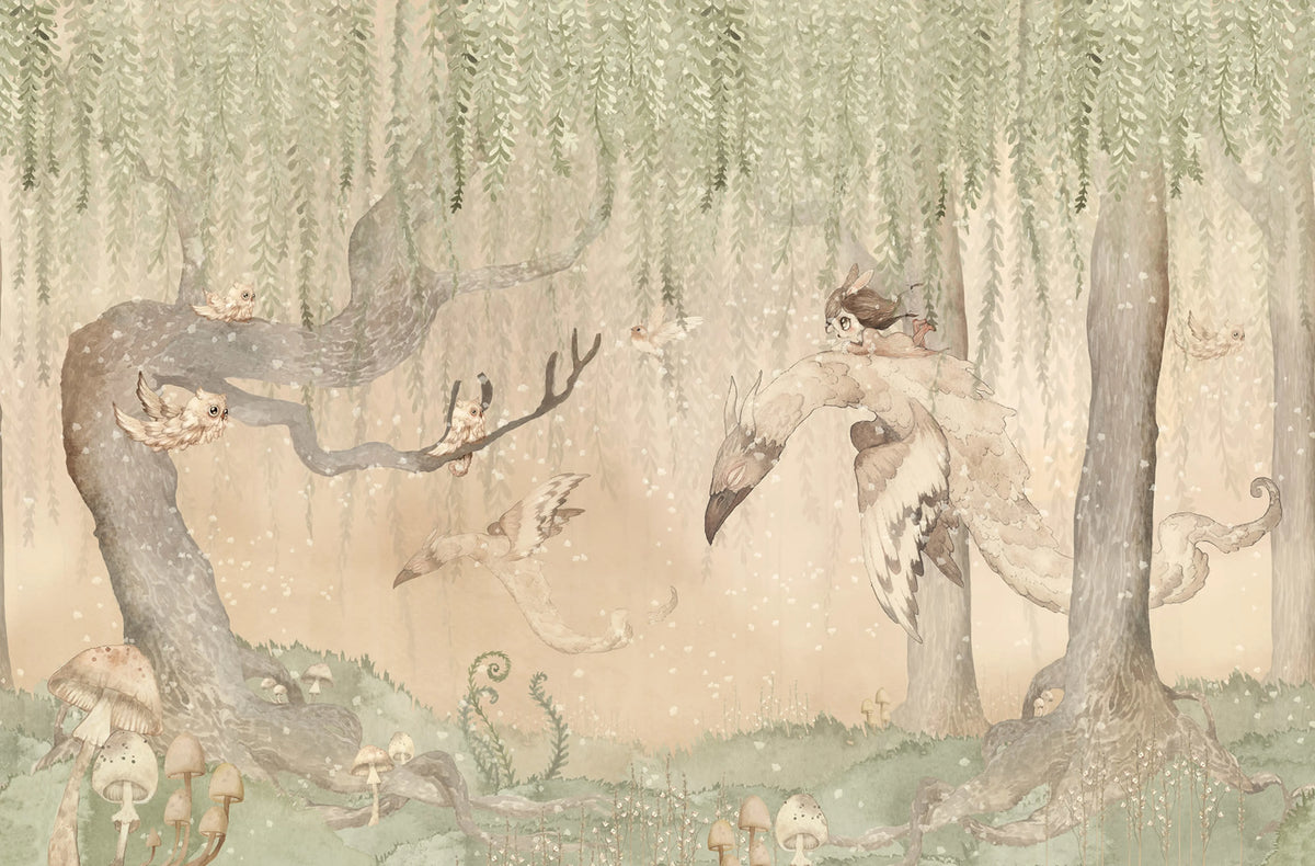 Dream Forest Girl, Green Rose Mural Wallpaper - pure wallpaper artwork