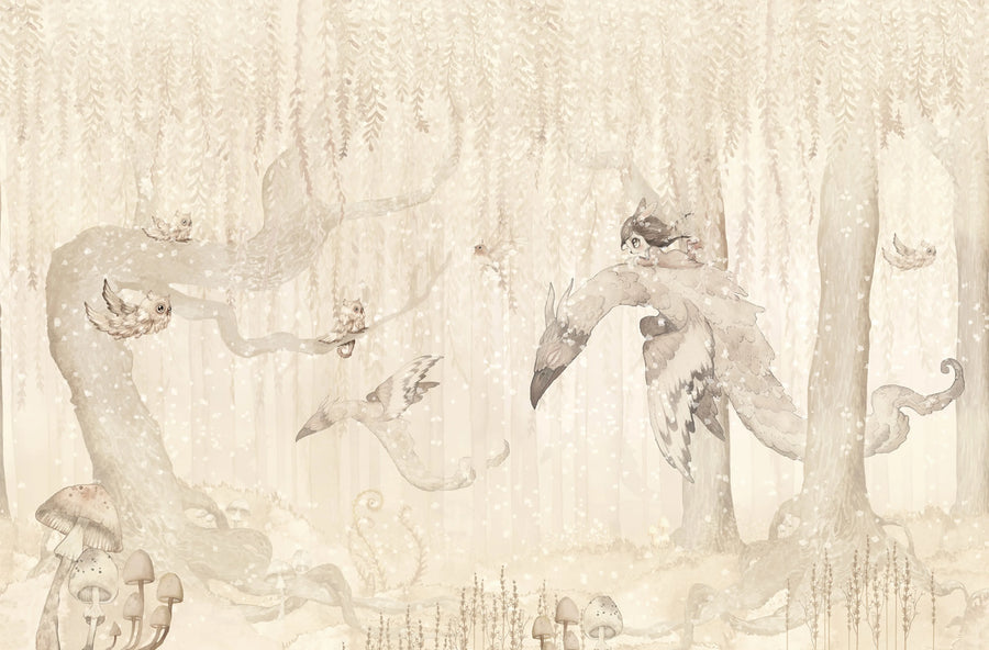 Dream Forest Girl, Off White Mural Wallpaper