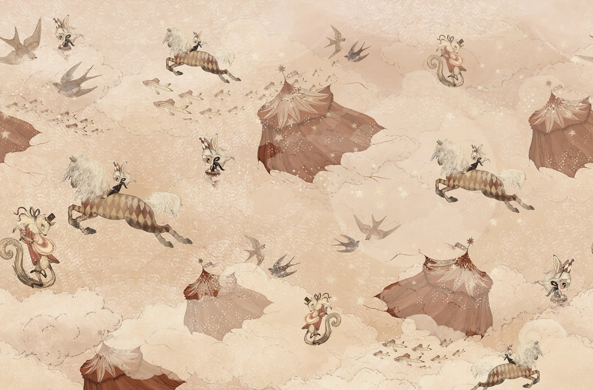 Flying Circus, Misty Pink Mural Wallpaper - pure wallpaper artwork