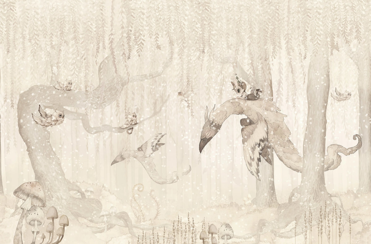 Dream Forest Boy, Off White Mural Wallpaper - pure wallpaper artwork