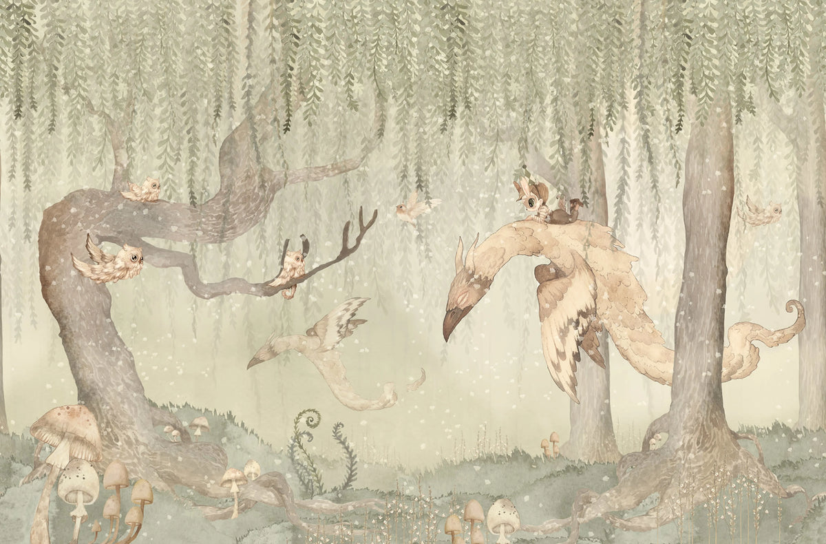 Dream Forest Boy, Green Mural Wallpaper - pure wallpaper artwork