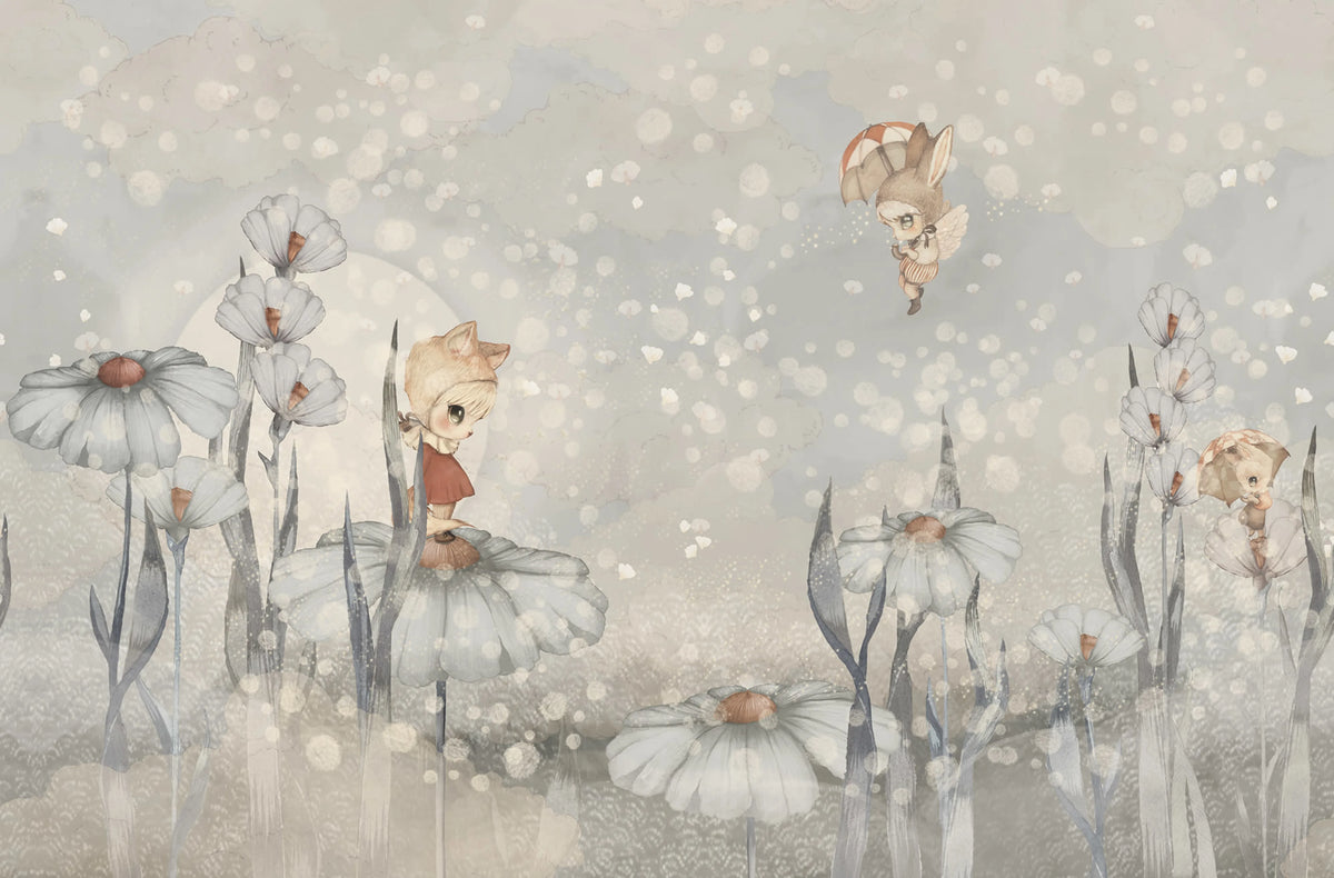 Bloomy Fields of Marion, Blue Mural Wallpaper - pure wallpaper artwork