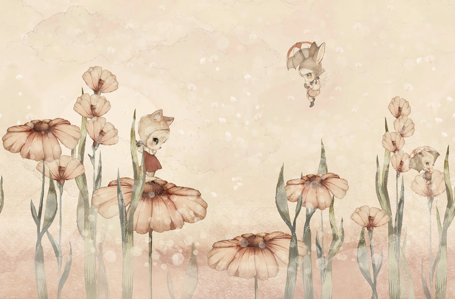 Bloomy Fields of Marion, Pink Mural Wallpaper