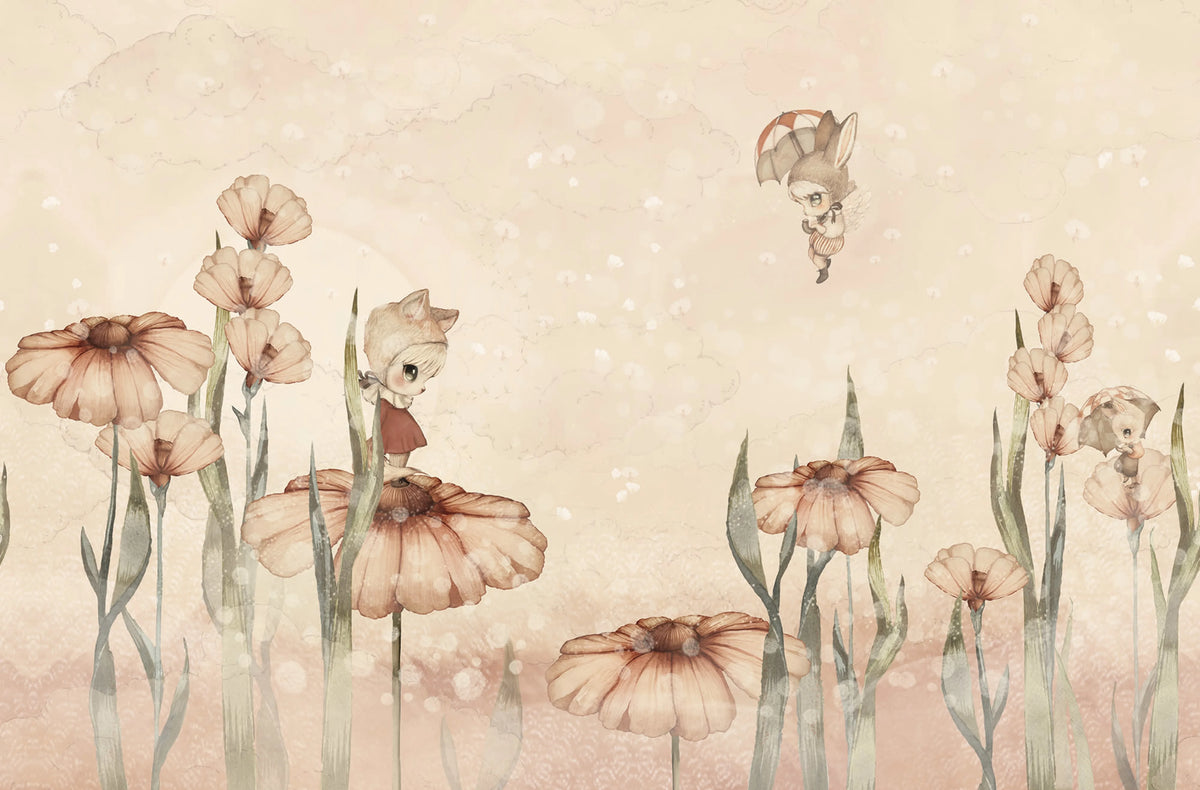 Bloomy Fields of Marion, Pink Mural Wallpaper - pure wallpaper artwork