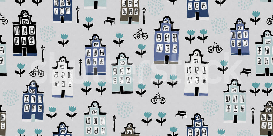 Sweet Town, Blue Mural Wallpaper
