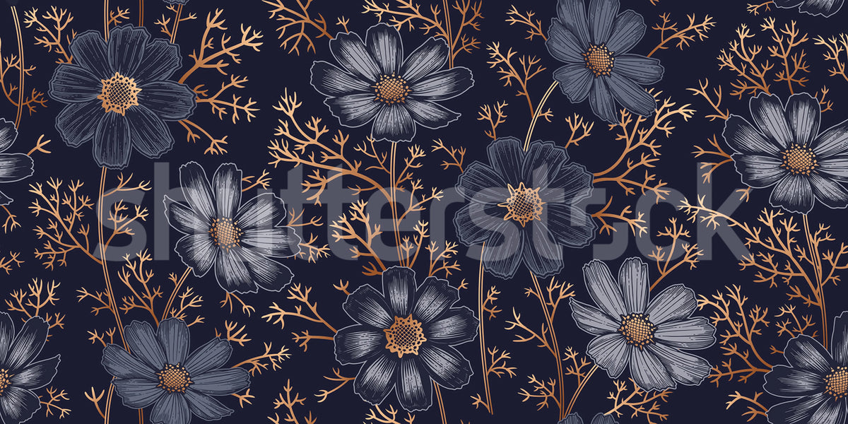 Grand Flowers, Gold Mural Wallpaper - pure wallpaper artwork